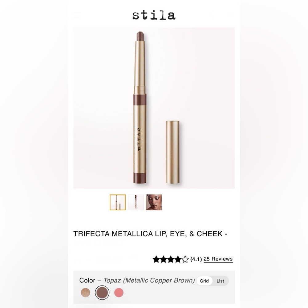 NIB Lot of Three Stila Trifecta Metallica Lip, Eye, and Cheek Sticks in Topaz
